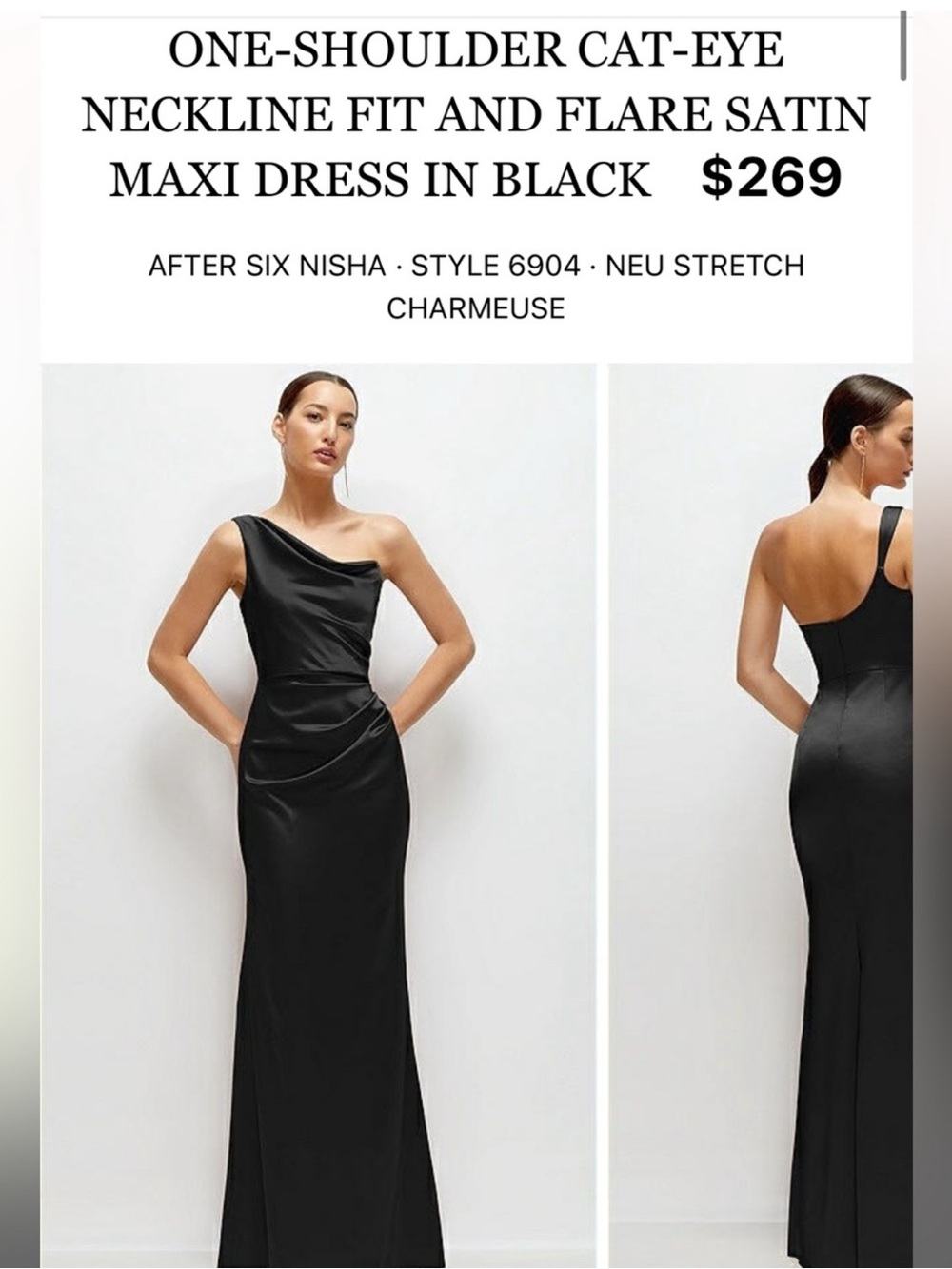After Six One-Shoulder Black Satin Evening Gown